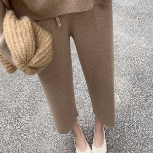 羊毛针织阔腿裤 宽松显瘦九分裤 女小个子高腰垂感直筒裤 春秋八分裤