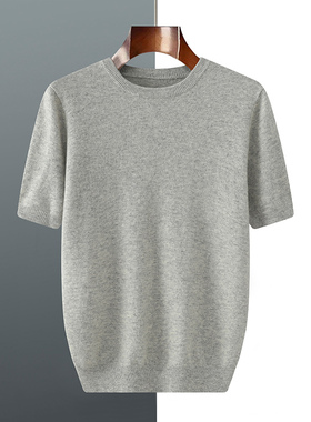 春夏秋冬男短袖t恤衫毛衣宽松五分袖纯色针织薄款上衣安迪绒半袖