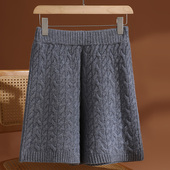 秋冬新款 女高腰显瘦百搭休闲宽松直筒裤 100纯羊毛针织短裤 五分裤