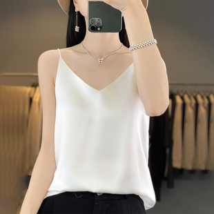 新款 春夏真丝气质V领小吊带背心女士桑蚕丝西服内搭醋酸缎面上衣