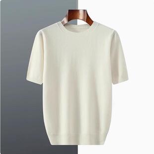 秋冬针织短袖纯色男士t恤衫毛衣宽松五分袖安迪绒厚款上衣半袖