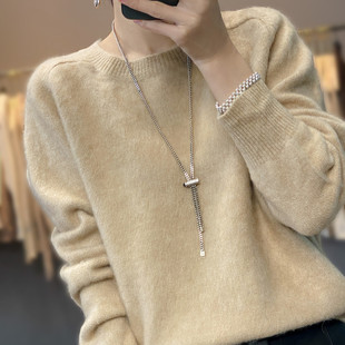 软糯拉绒毛衣羊绒衫女圆领针织打底宽松大码羊毛衫时尚洋气厚款