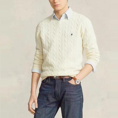 秋冬新款羊绒衫圆领加厚绞花100纯羊毛衫宽松大码男商务休闲毛衣