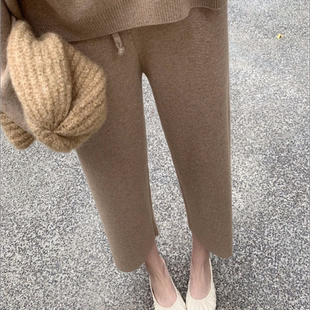 羊绒针织阔腿裤 宽松显瘦九分裤 女小个子高腰垂感直筒裤 羊毛八分裤