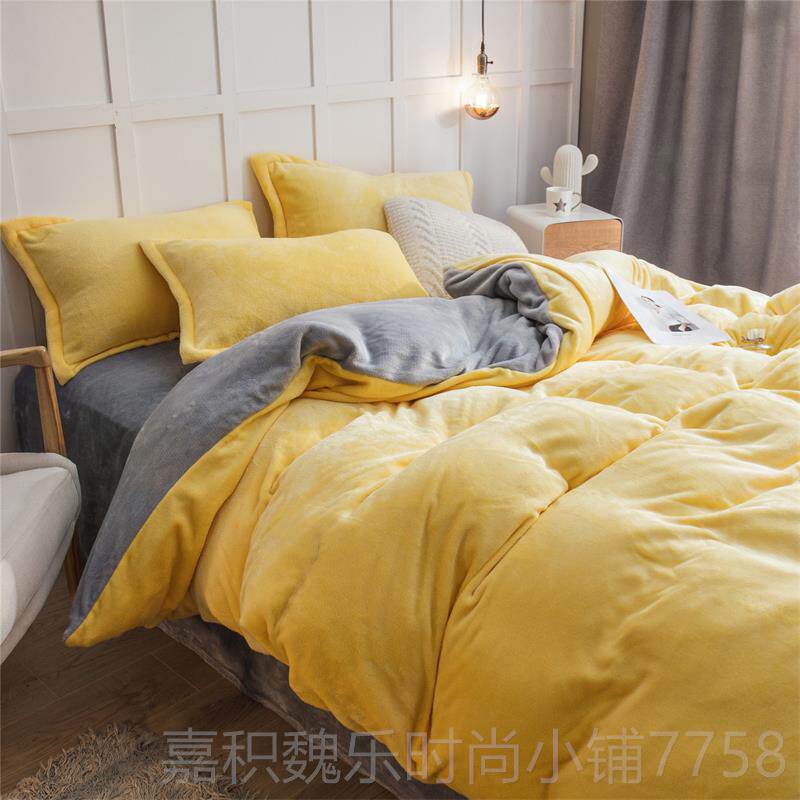 高档冬色天加绒四件牛奶绒180×220被罩珊瑚绒双面灰套米12床单三