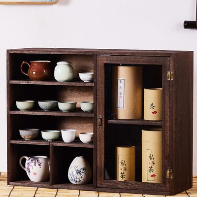 实木手办展示架子防尘茶杯架子收纳架多层茶壶置物架博古架茶具架