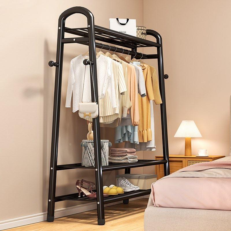 简易晾衣架落地家用宿舍折叠挂衣架阳台卧室内晒衣服架子凉杆加粗