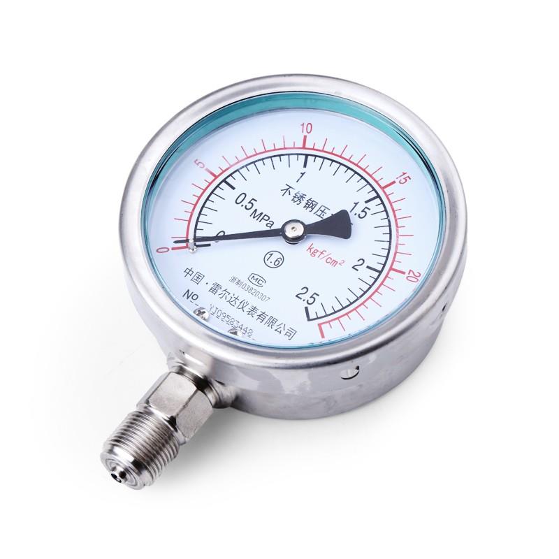 不锈钢耐酸防腐抗震压力表304不锈钢高温蒸汽压油压液压Y-100BF