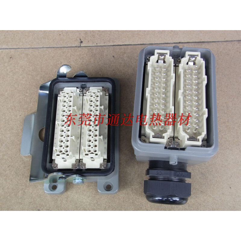 。西霸士热流道矩形重载连接器航空插头HE048-1D侧出线开孔安装