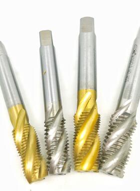 螺旋槽机用丝锥M14M16M18X2.5 2 1.5盲孔镀钛黄色6542高速钢粗细