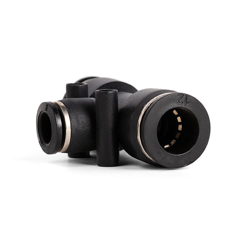 。气动气管快插PEG6 8 10 12 14 16-4 6 8 10mmT型黑色三通变径接