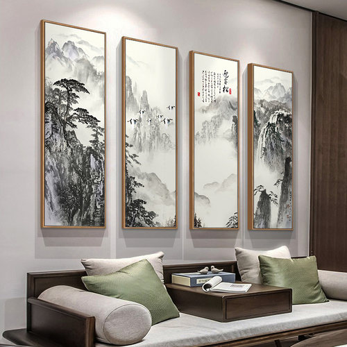 聚财中堂客厅装饰画迎客松新中式