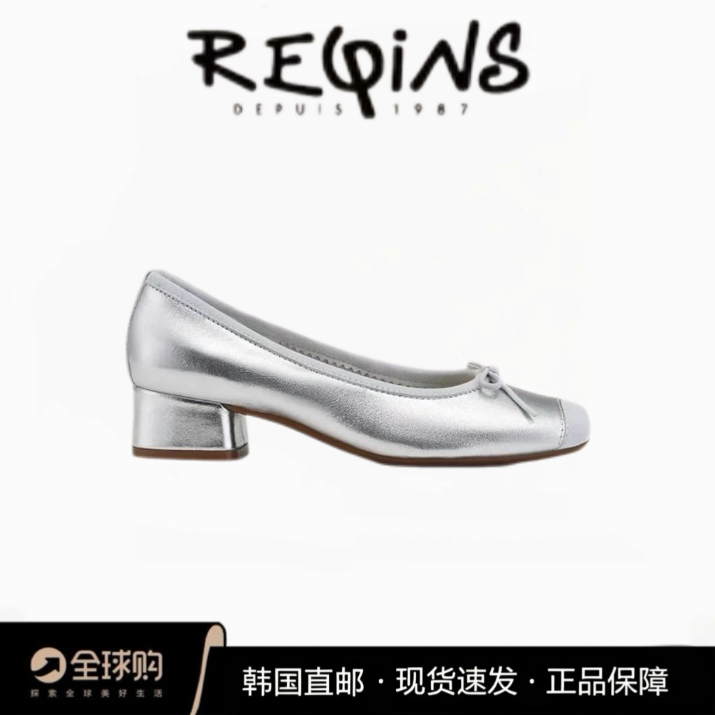 专柜正品Reqins低跟单鞋26新款纯色方头中跟芭蕾舞鞋蝴蝶结女鞋