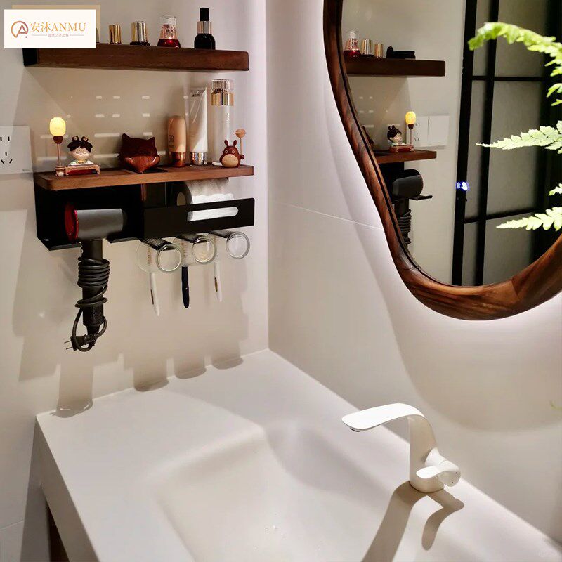 中古风可丽耐一体盆骨骼线烤漆实木异形智能镜子浴室柜组合洗漱台