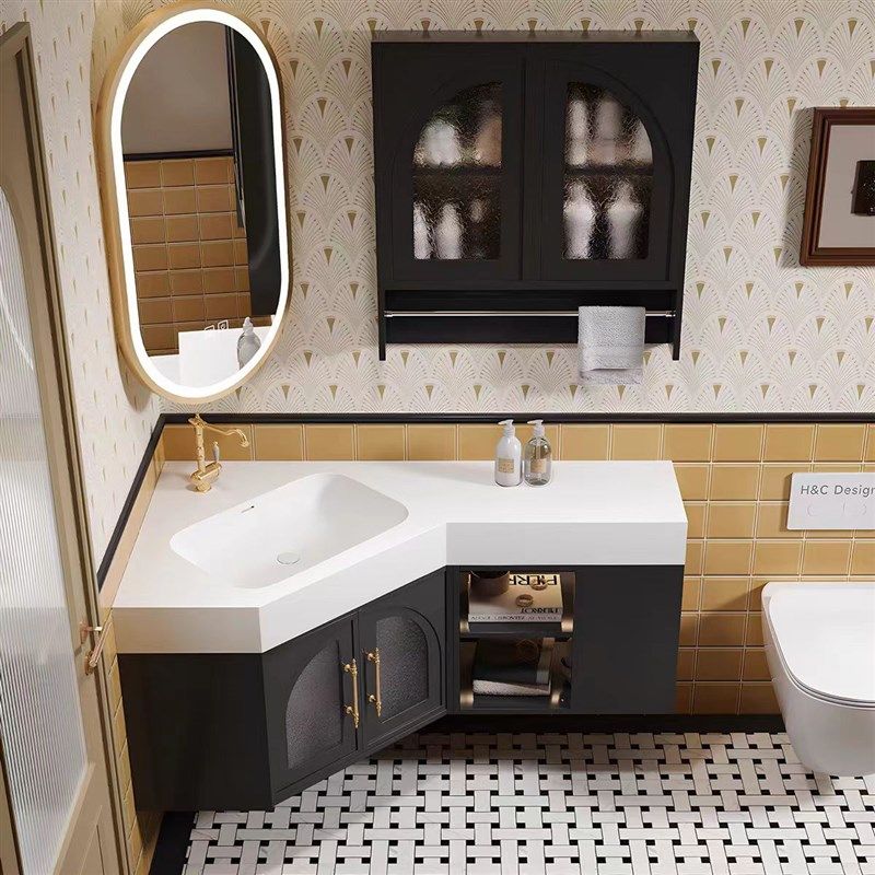 2025新款法式覆古风胡桃色橡木异形转角浴室柜组合陶瓷无缝盆定制,家装主材,浴室柜组合,淘宝优惠券,粉丝福利购,淘宝优惠卷