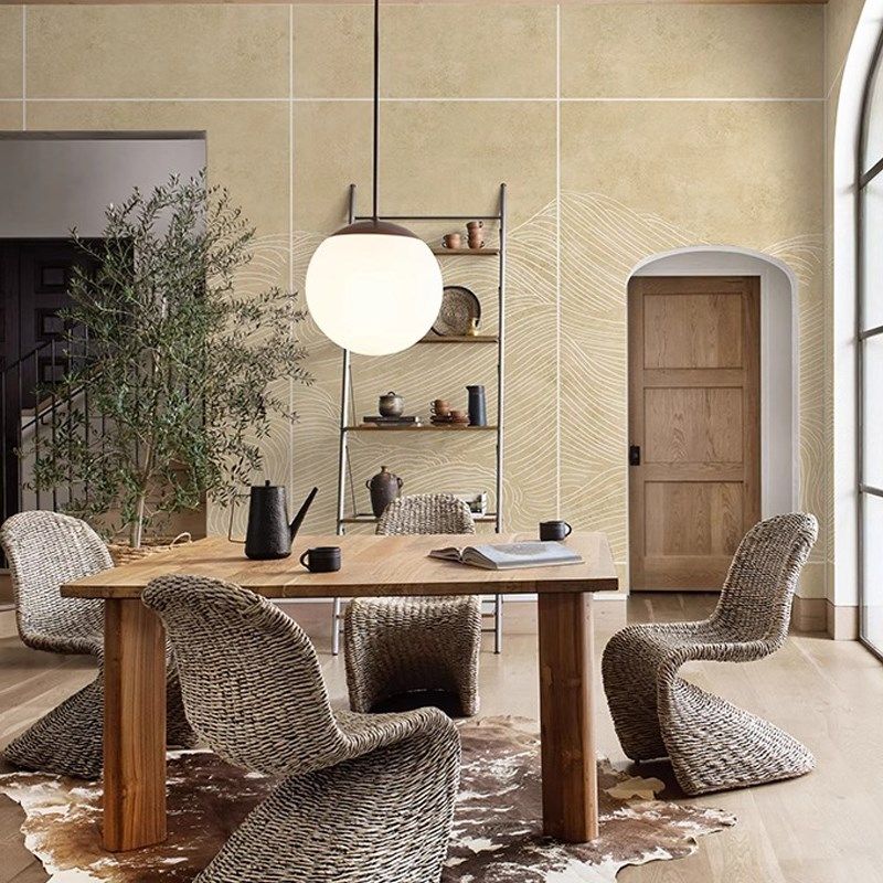 现代新中式海浪艺术壁画卧室客厅墙布无缝定制电视背景墙轻奢壁纸