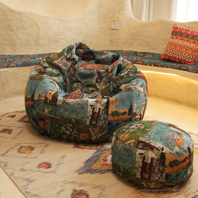 懒人沙发艺术风梵高地上布艺单人休闲沙发可躺可睡可拆洗豆袋坐垫,住宅家具,懒人沙发,淘宝优惠券,粉丝福利购,淘宝优惠卷