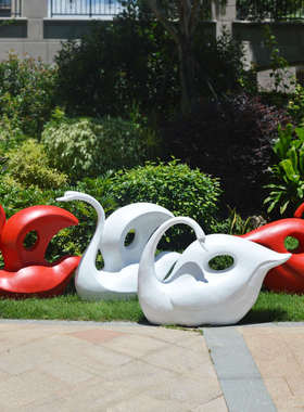 抽象艺术定制玻璃钢天鹅雕塑花园展馆小区售楼部落地动物摆件美陈