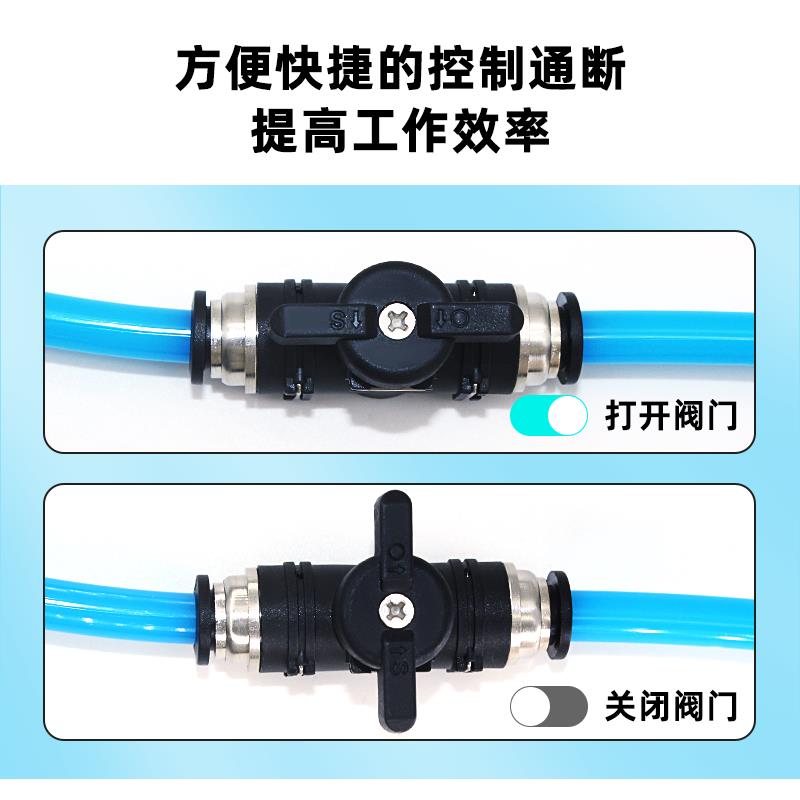 手阀1/4 1/8 1/2气管开关阀气动接头螺纹快插手动阀门HVFF手转阀
