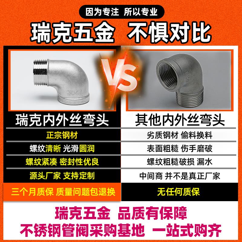316L不锈钢内外丝弯头90度直角内外牙螺纹弯头4分6分1寸2寸转接头
