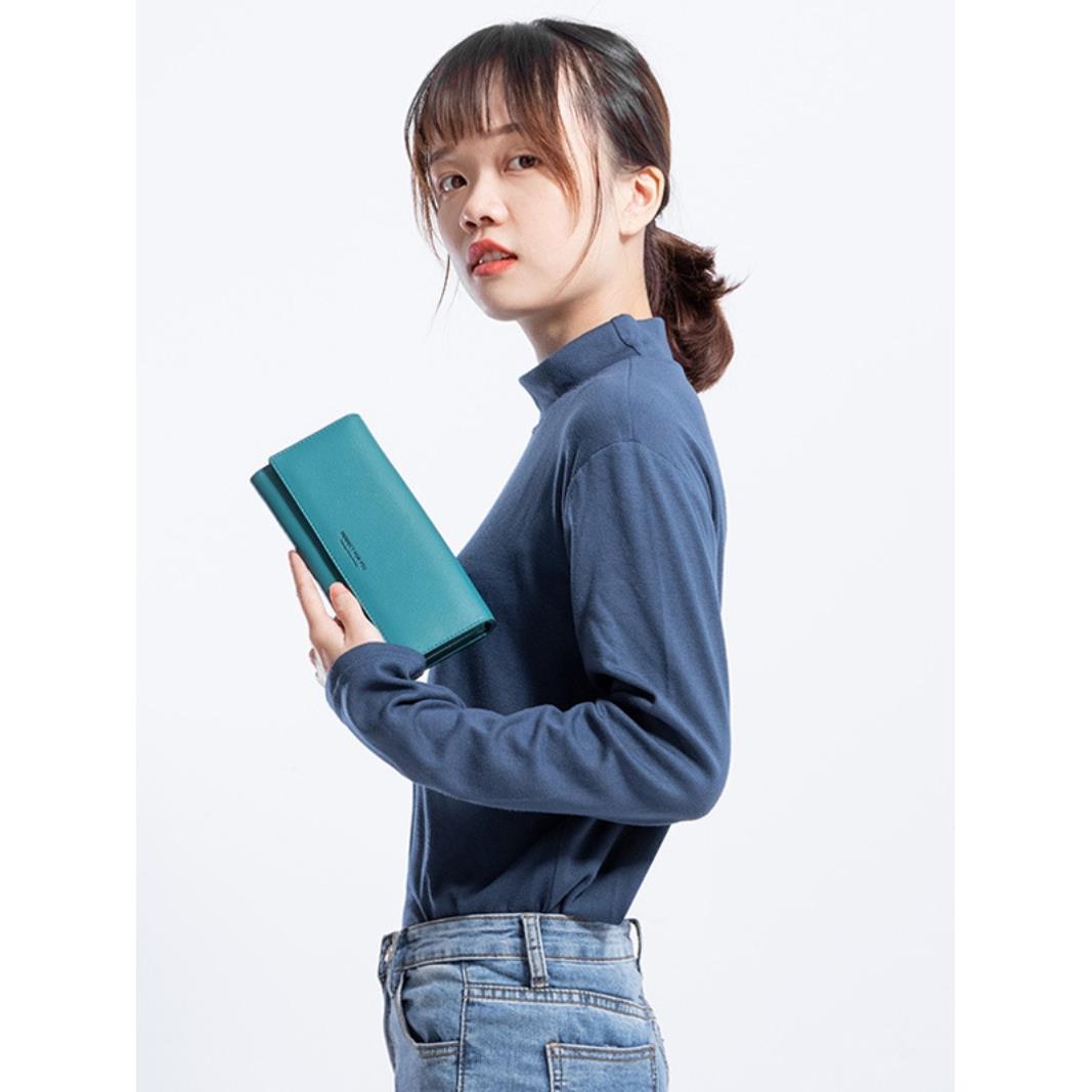 卡包黄色钱包招财百搭2023新款女长款手拿包简约时尚皮夹女式纯色