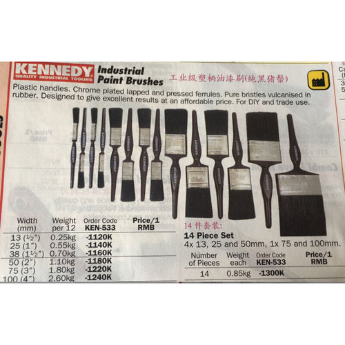 。英国肯尼迪进口工业级油漆刷0.5 1 1.5 2 3 4寸 纯黑猪毛刷 漆