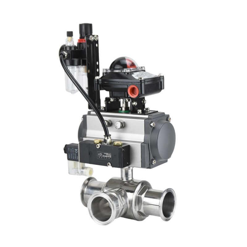 Q685F卫生级304不锈钢卡箍快装式气动三通球阀L/T型转向阀分流阀