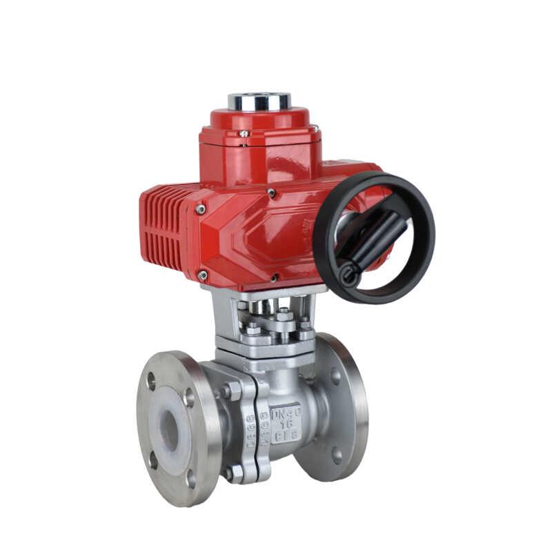Q941F46-16P化工耐酸碱耐腐蚀304不锈钢法兰衬氟防爆电动衬氟球阀