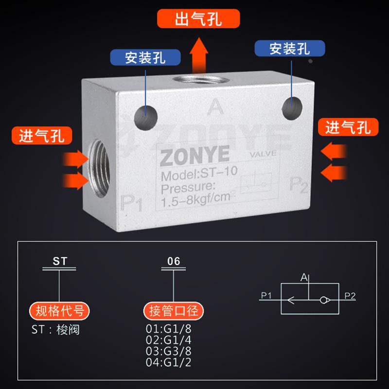 气动梭阀ST-01/02/03/04铝合金逻辑阀控制气阀KV-06/08/10/15钢珠