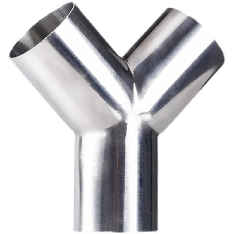 若腾304不锈钢Y型卫生级焊接三通镜面等径Y形三头通接头90°水管