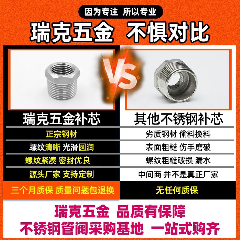 316L不锈钢补芯内外丝螺纹变径转换接头耐酸碱异径1寸6分转4分3分