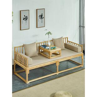 新中式罗汉床实木贵妃椅小户型推拉伸缩床塌白蜡木三人位沙发组合