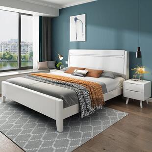 白色全实木床主卧室一米八双人床现代简约储物高箱床加长2.2m大床