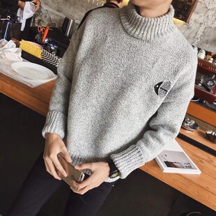 秋冬新款小清新文艺男毛衣男士韩版宽松半高领情侣针织衫保暖外套