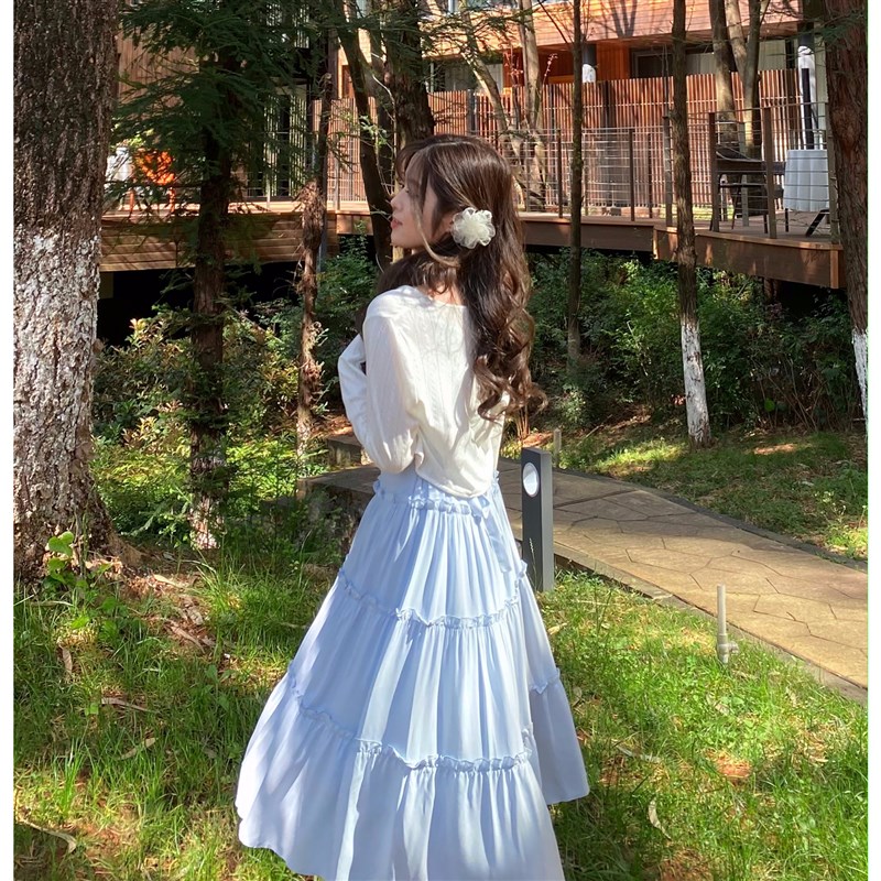 一颗丸子小个子 浪漫假日 吊带蛋糕裙开衫两件套收腰a字度假长裙