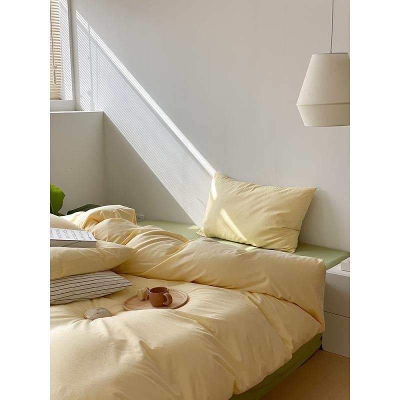 复古风全棉水洗棉三四件套日系奶油色纯棉简约学生宿舍床单笠被套