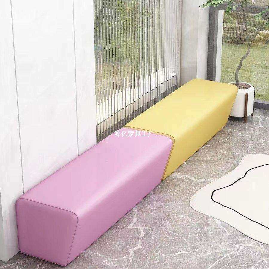 早教培训机构沙发休息区接待休闲窄凳子理发店等候小型长条沙发凳