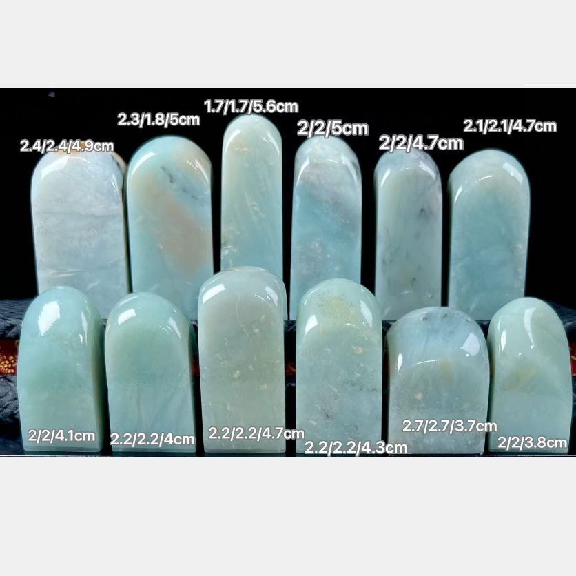 云南天青蓝素章印章一组12方正方2.7-1.7高度5.6-3.7CM闲章寿山石
