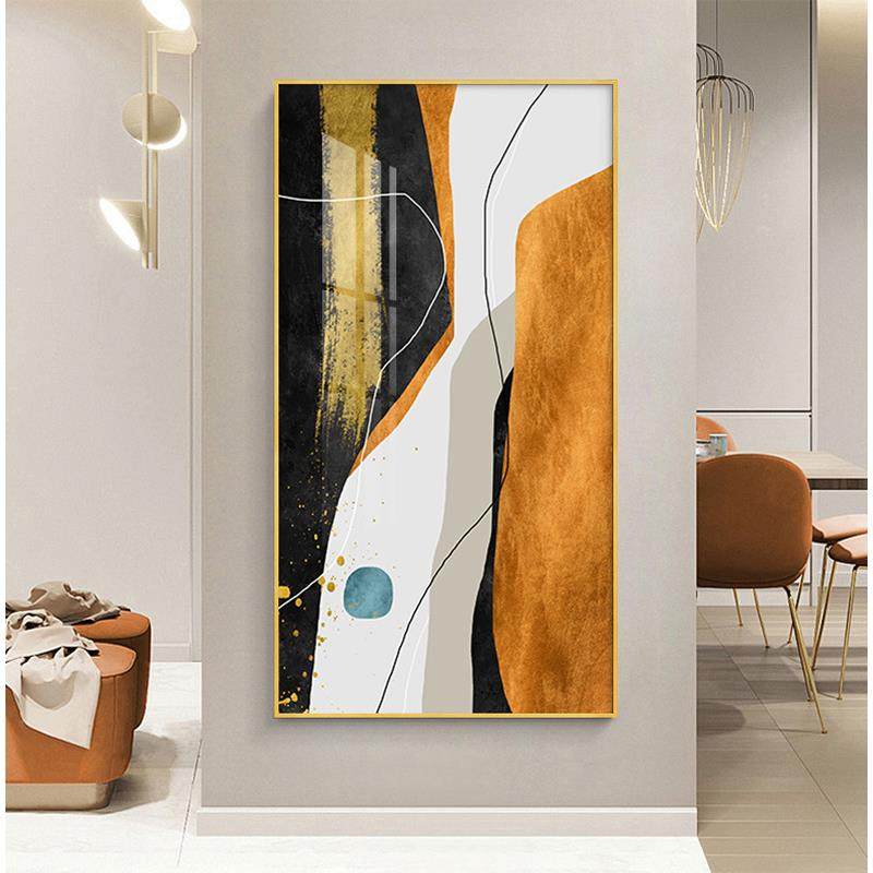 轻奢简约现代玄关装饰画橙色走廊挂画壁画玄关画晶瓷高档抽象画