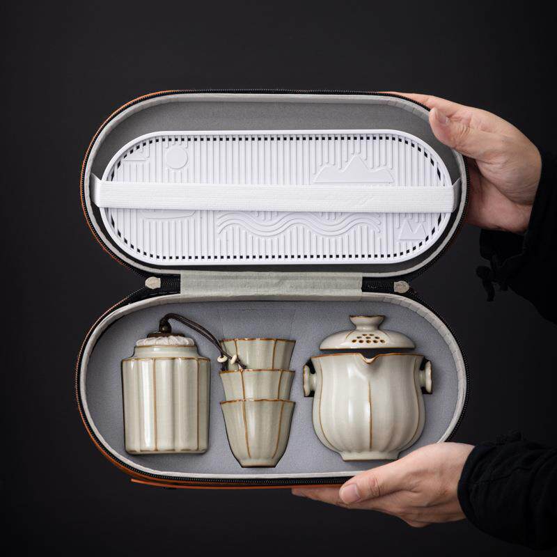 旅行茶具汝窑套装一人饮茶壶茶杯功夫泡茶具简约便携式快客杯