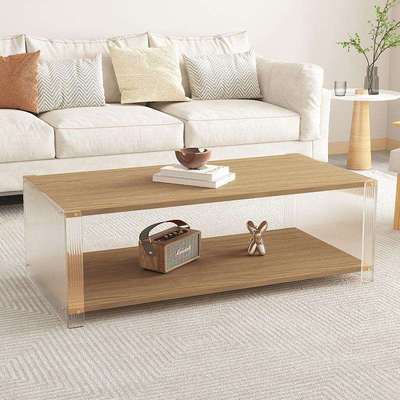 家用原木茶几客厅简约现代小户型创意沙发边几新款透明亚克力茶桌