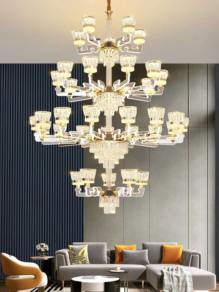 复式楼大吊灯现代轻奢别墅挑空客厅主灯大气防尘水晶灯大厅楼梯灯