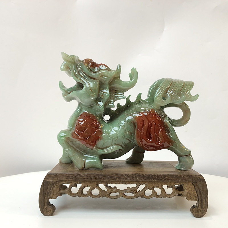 钰程本命年玉器长20厘米岫玉麒麟龙龟貔貅摆件财位家居玉工