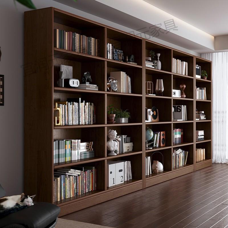 全实木家用书架胡桃木色整墙一体落地置物架靠墙客厅储物组合书柜