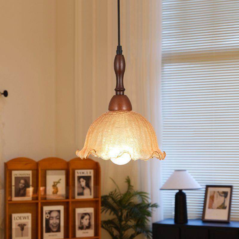 餐厅吊灯复古法式浪漫餐桌吧台三头灯中古风实木冰裂纹卧室床头灯