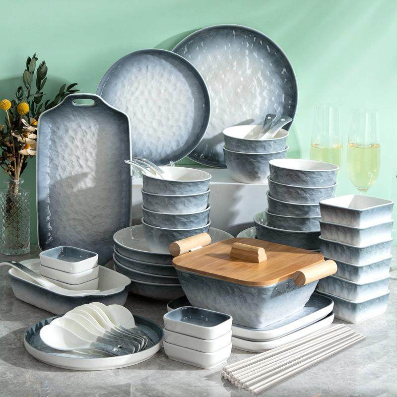 釉下彩餐具套装碗盘家用中式乔迁之喜新居现代简约轻奢日式碗碟