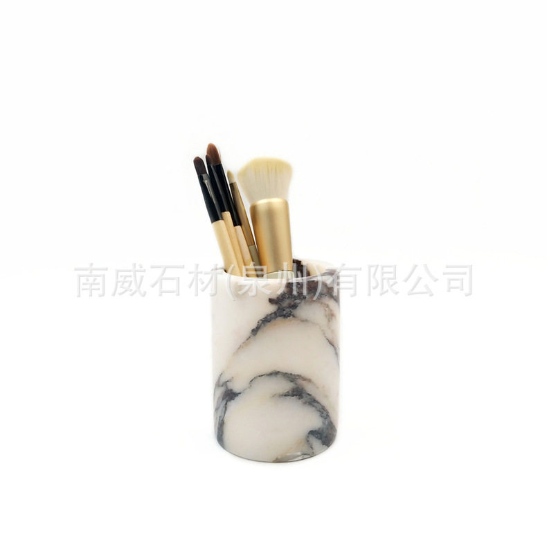轻奢风天然大理石笔筒桌面美妆梳子眉笔粉刷子收纳筒漱口杯蜡烛杯