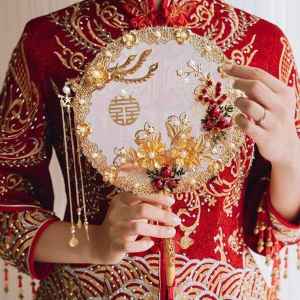 diy书同款手捧花式团扇红中式出嫁结婚汉喜成品小新娘古风婚礼