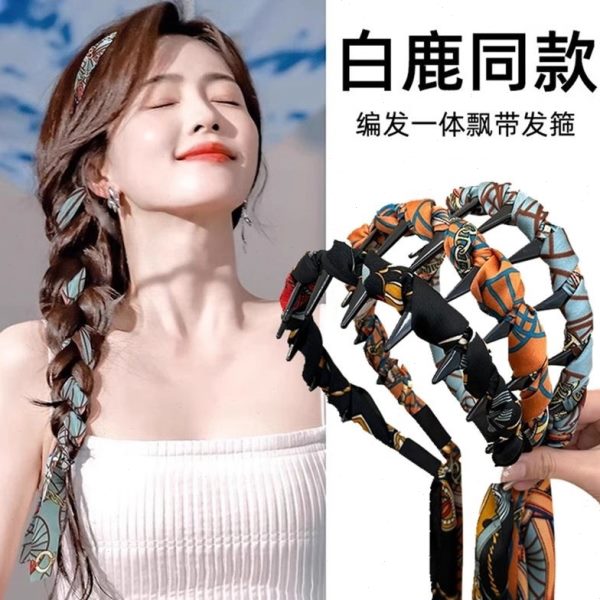 气质发卡齿发箍女宫廷高正波浪带繁梳飘带反两颅顶复古花编发头饰