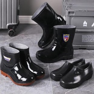 套鞋 牛筋底雨靴士子雨靴加绒劳保雨鞋 男加厚耐磨防水防滑胶鞋 水鞋